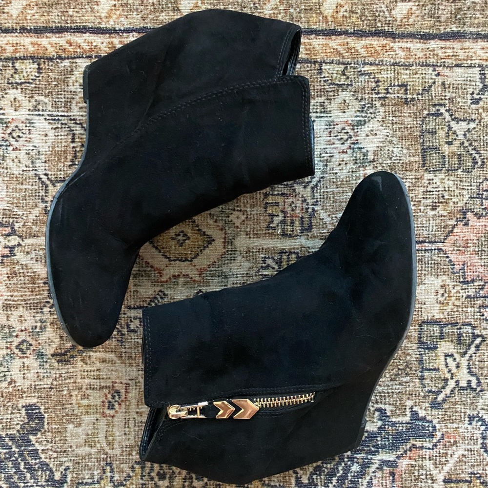 BCBG suede wedge booties
